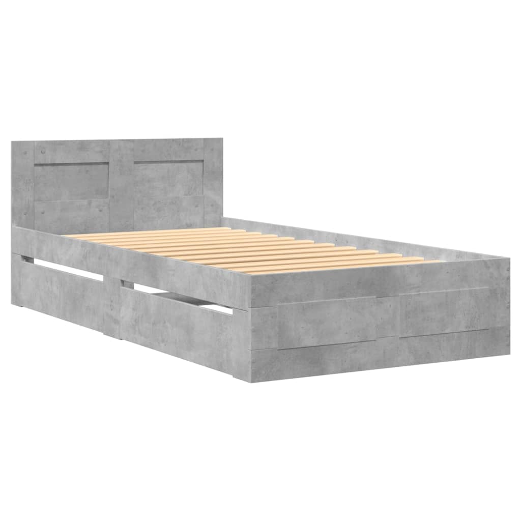 sengeramme med sengegavl 75x190 cm konstrueret træ betongrå