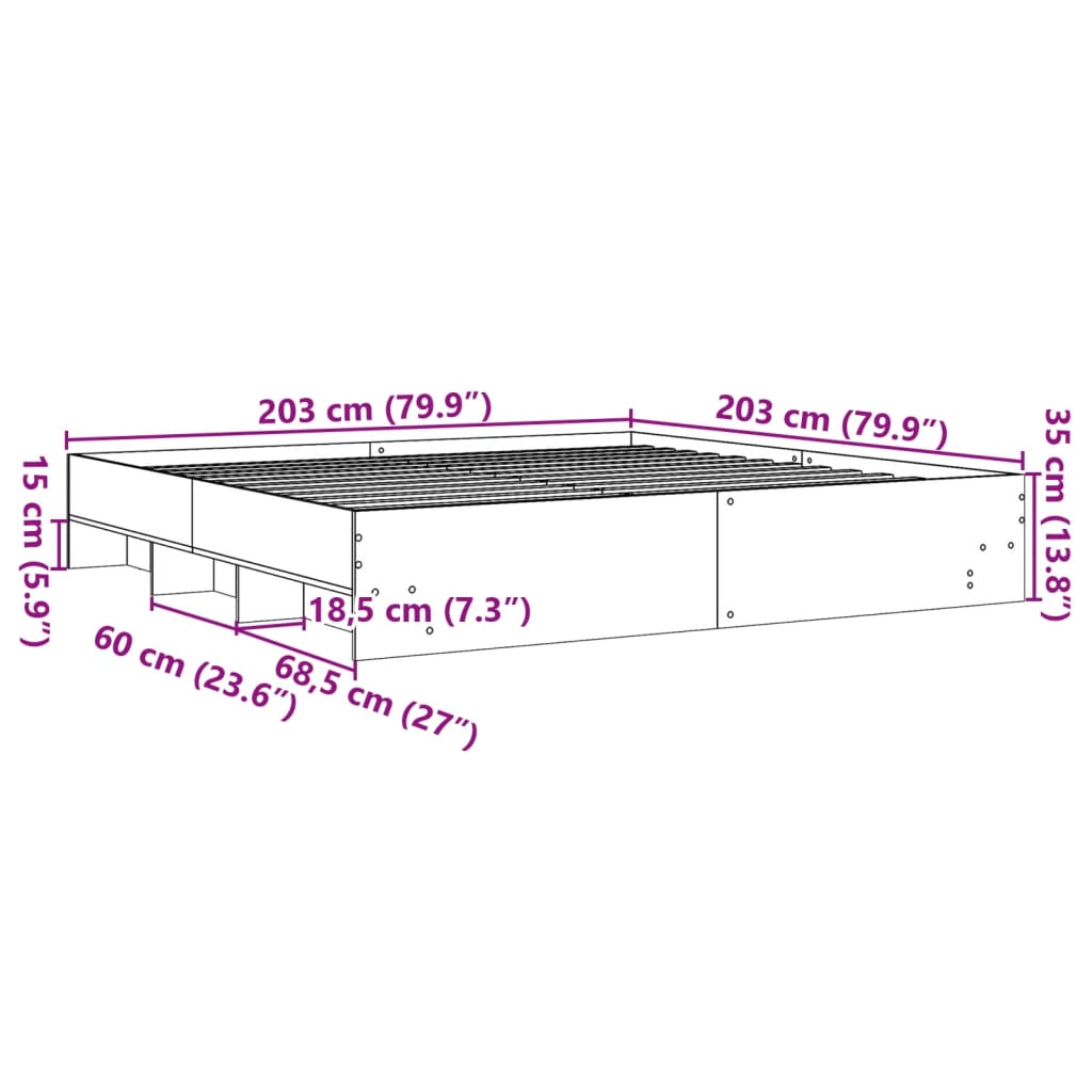 sengeramme uden madras 200x200 cm konstrueret træ røget eg