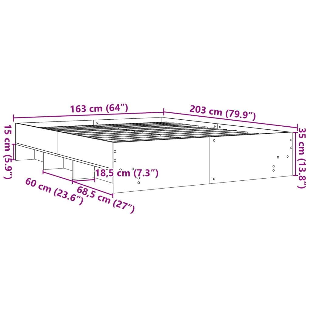sengeramme 160x200 cm uden madras konstrueret træ sonoma-eg