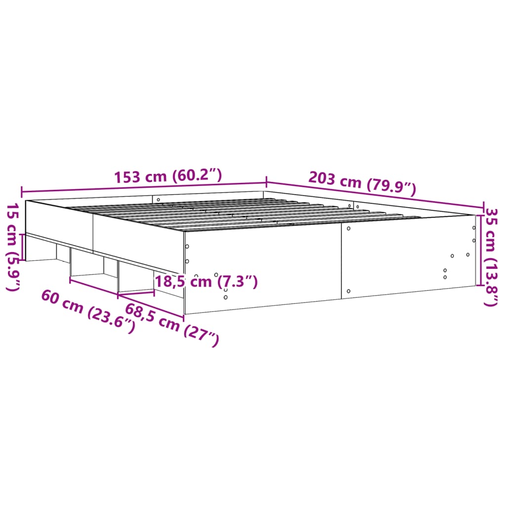 sengeramme 150x200 cm uden madras konstrueret træ sonoma-eg