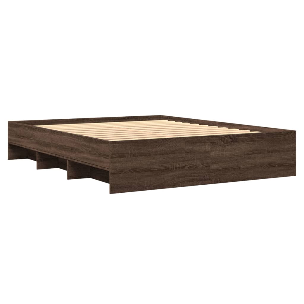 sengeramme 150x200 cm uden madras konstrueret træ brunt eg
