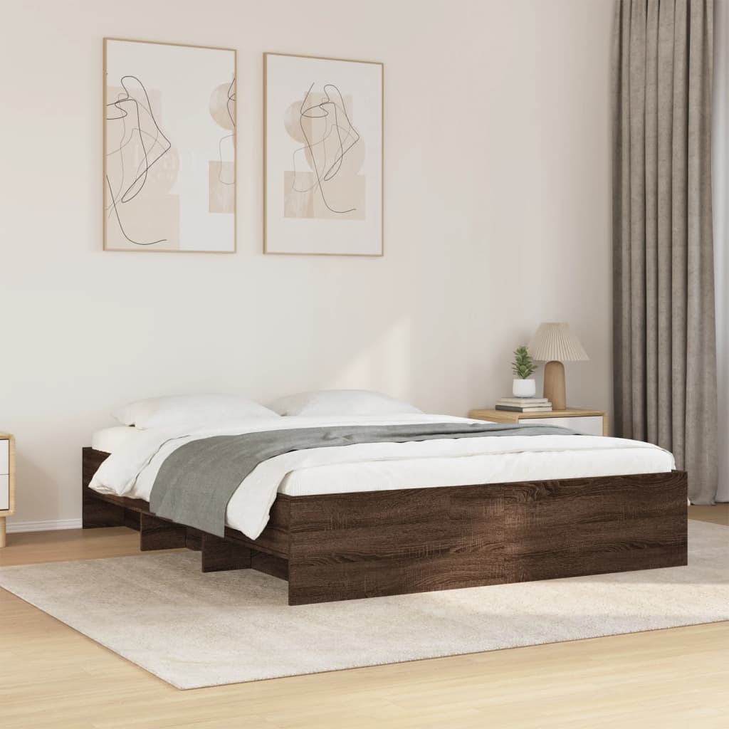 sengeramme 150x200 cm uden madras konstrueret træ brunt eg