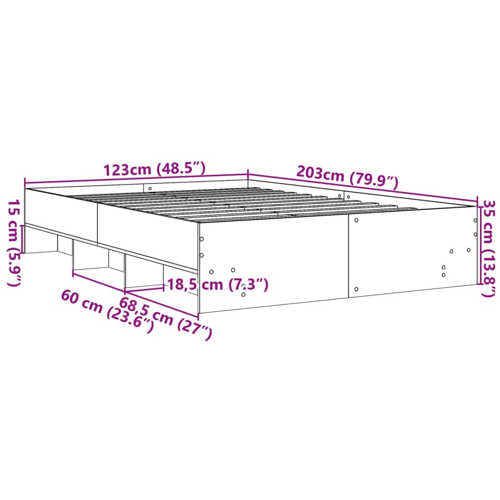sengeramme 120x200 cm uden madras konstrueret træ brunt eg