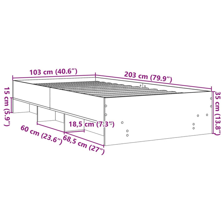 sengeramme 100x200 cm konstrueret træ betongrå