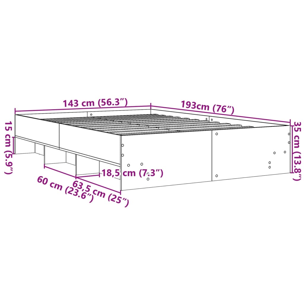 sengestel 140x190 cm konstrueret træ hvid
