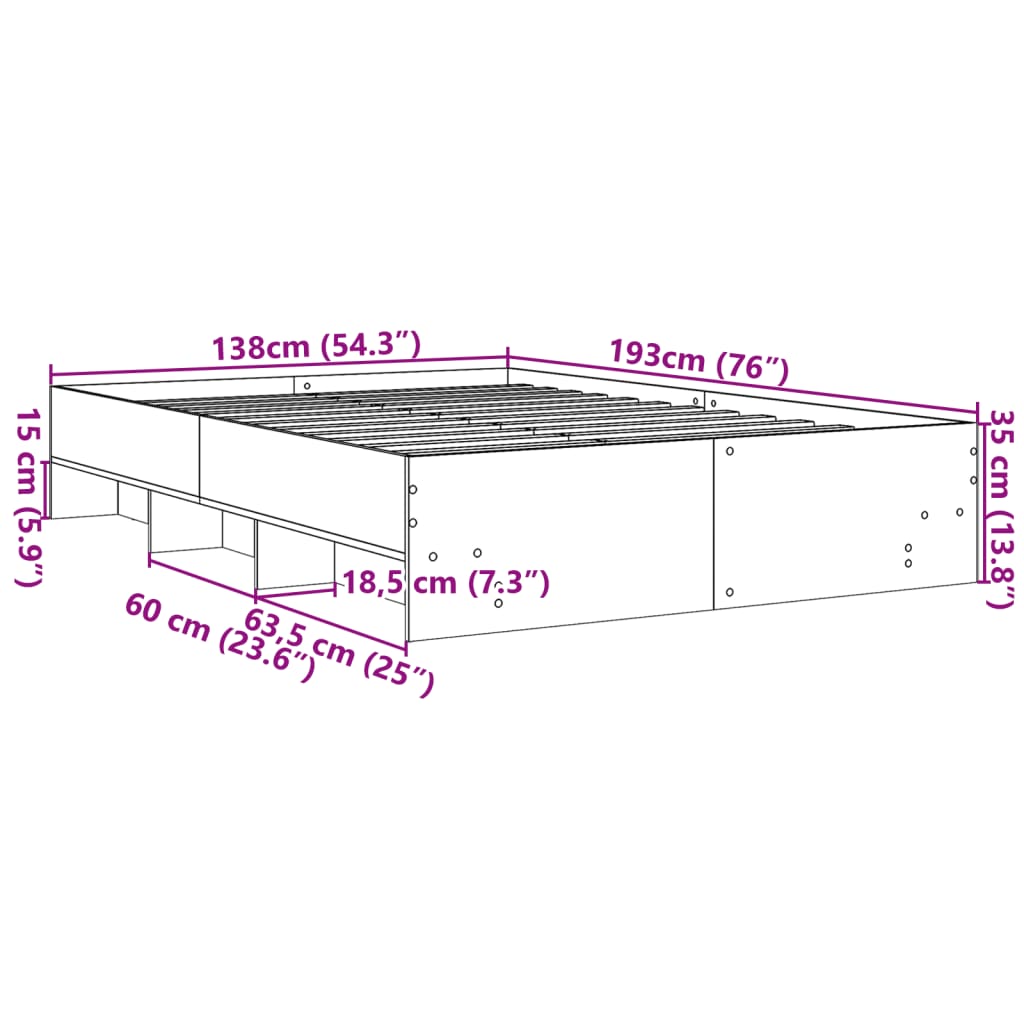 sengestel 135x190 cm konstrueret træ sort