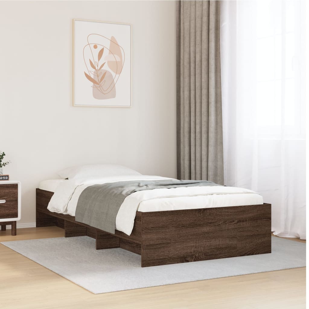 sengeramme 90x190 cm uden madras konstrueret træ brunt eg