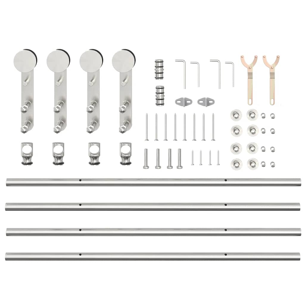 hardwarekit til skydedør 200 cm rustfrit stål sølvfarvet