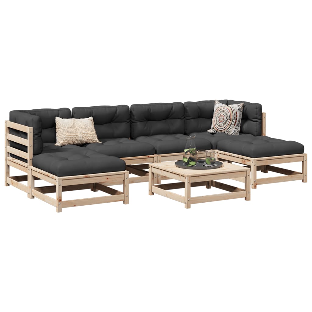 sofasæt til haven 7 dele med hynder massivt fyrretræ