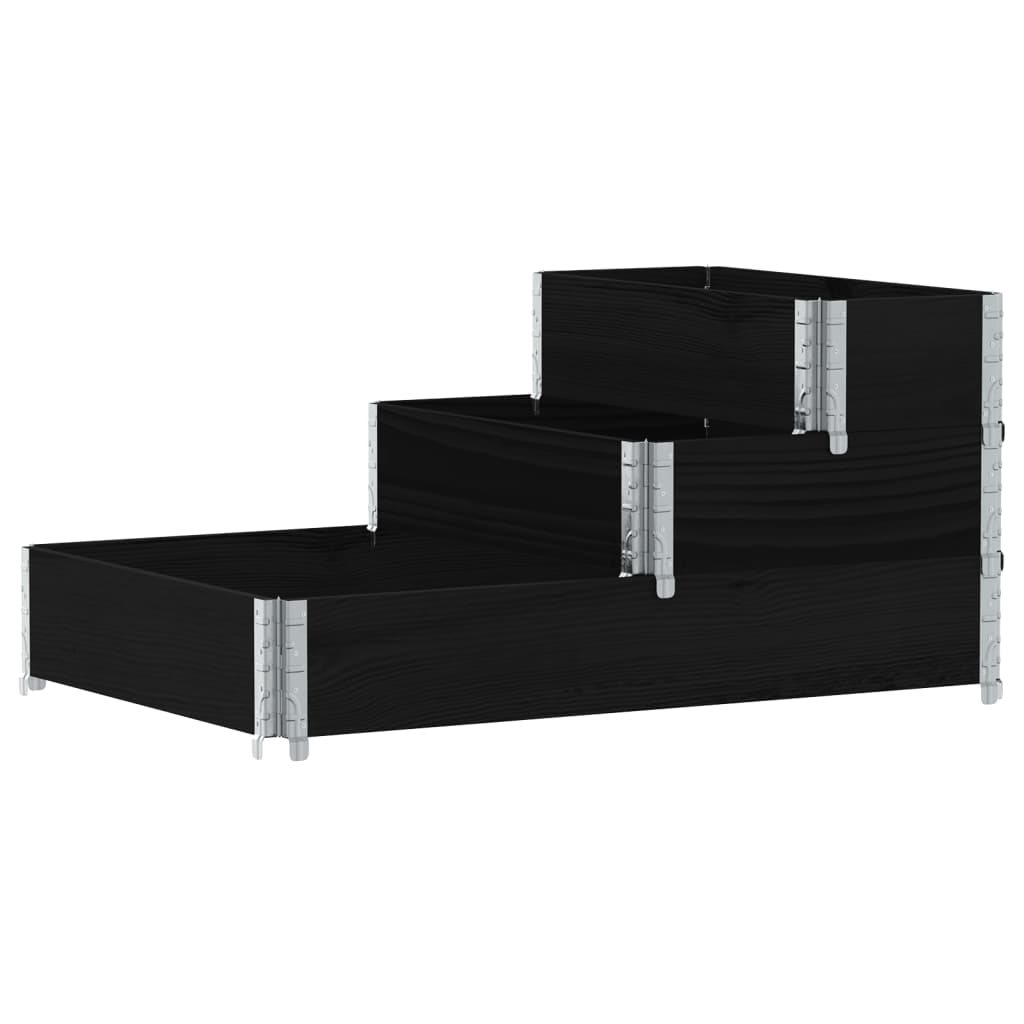 højbed 120x80 cm 3 niveauer massivt fyrretræ sort