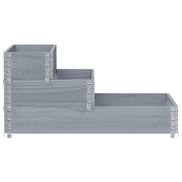 højbed 120x80 cm 3 niveauer massivt fyrretræ grå