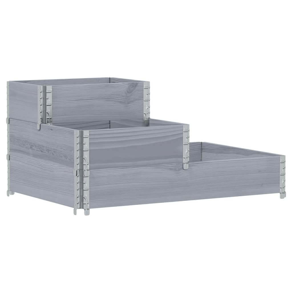 højbed 120x80 cm 3 niveauer massivt fyrretræ grå