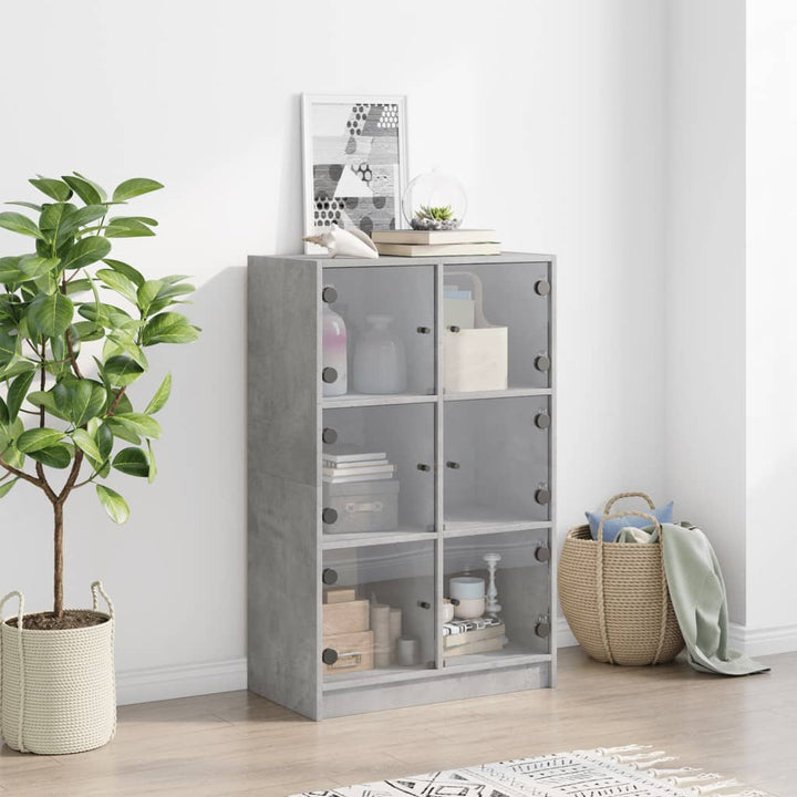 skab med låger 68x37x109 cm konstrueret træ betongrå