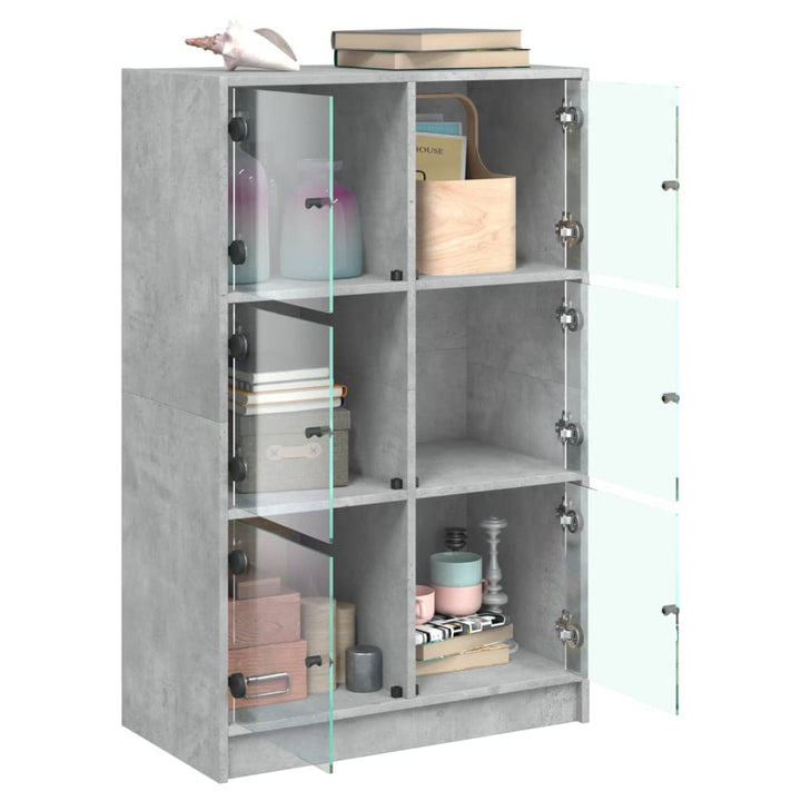 skab med låger 68x37x109 cm konstrueret træ betongrå