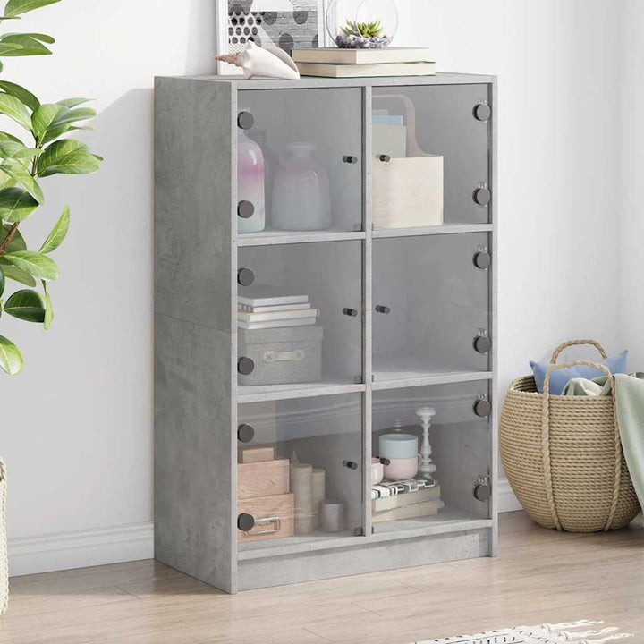 skab med låger 68x37x109 cm konstrueret træ betongrå
