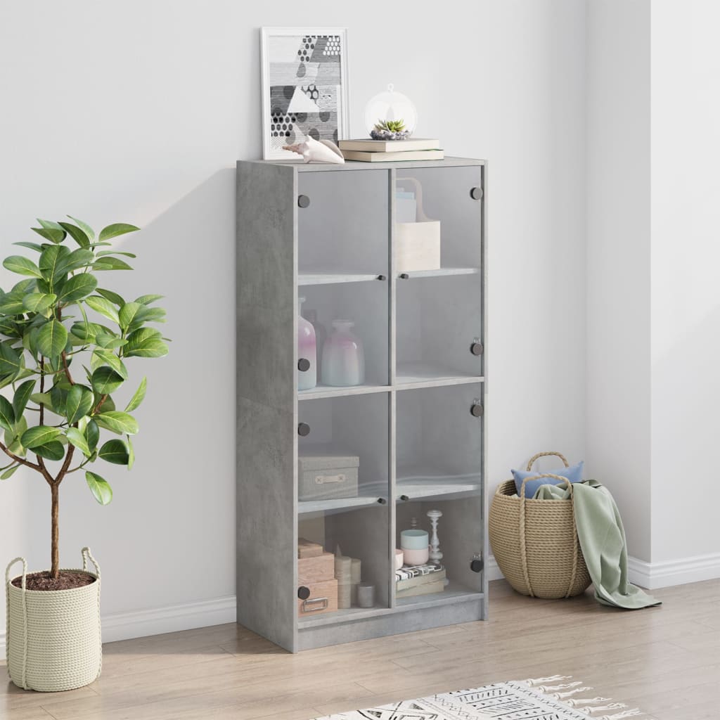 skab med låger 68x37x142 cm konstrueret træ betongrå