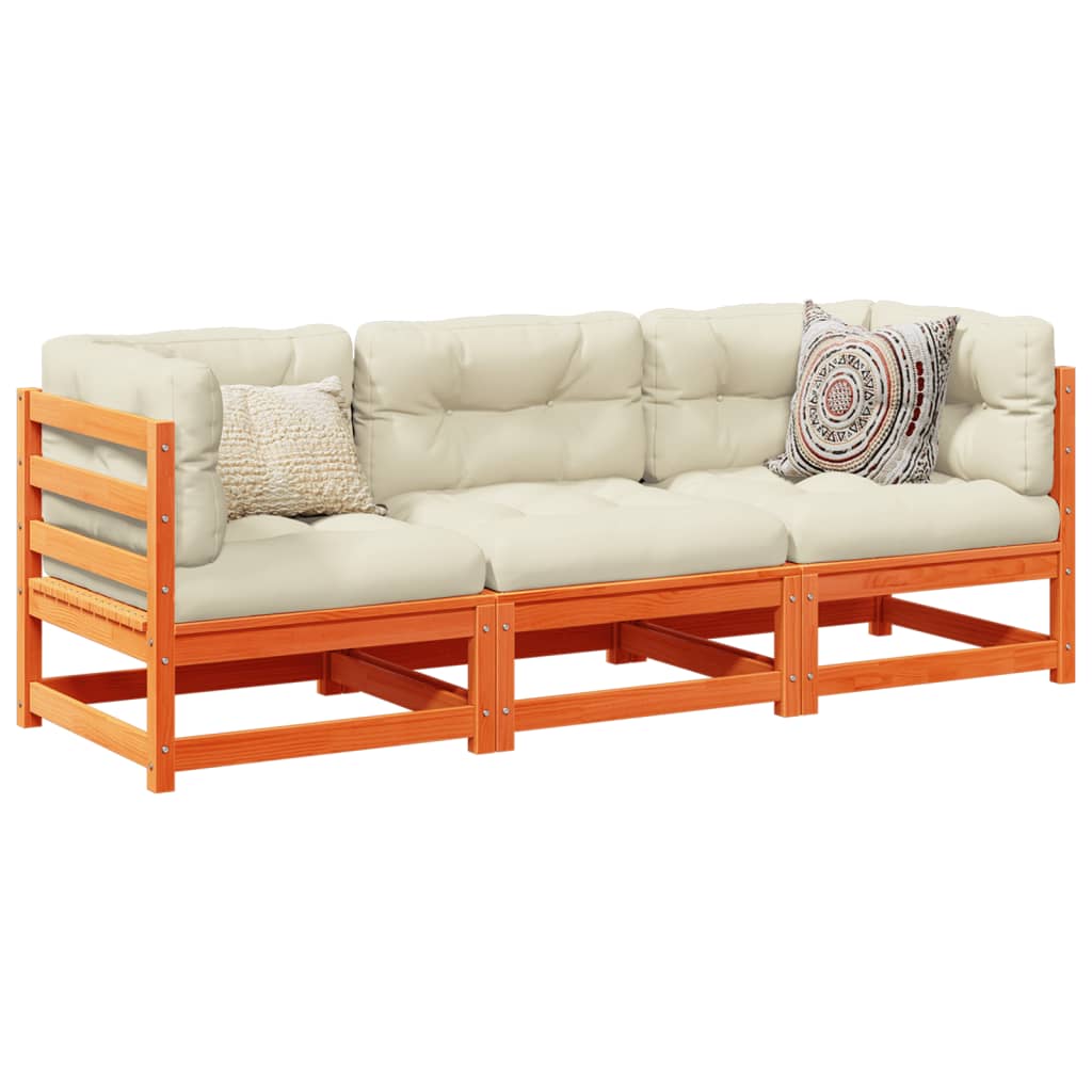 sofasæt til haven 3 dele med hynder massivt fyr gyldenbrun
