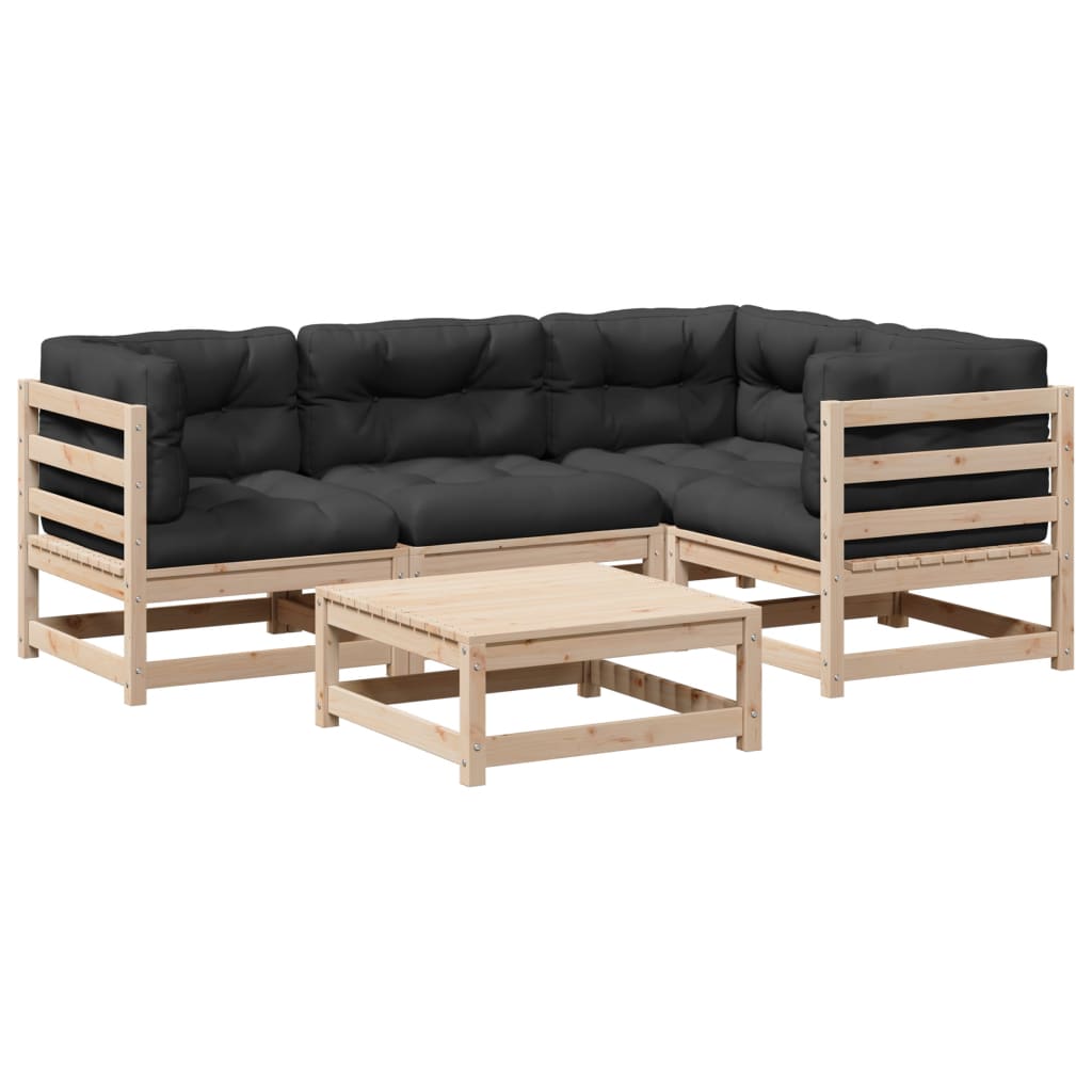 sofasæt til haven 5 dele med hynder massivt fyrretræ