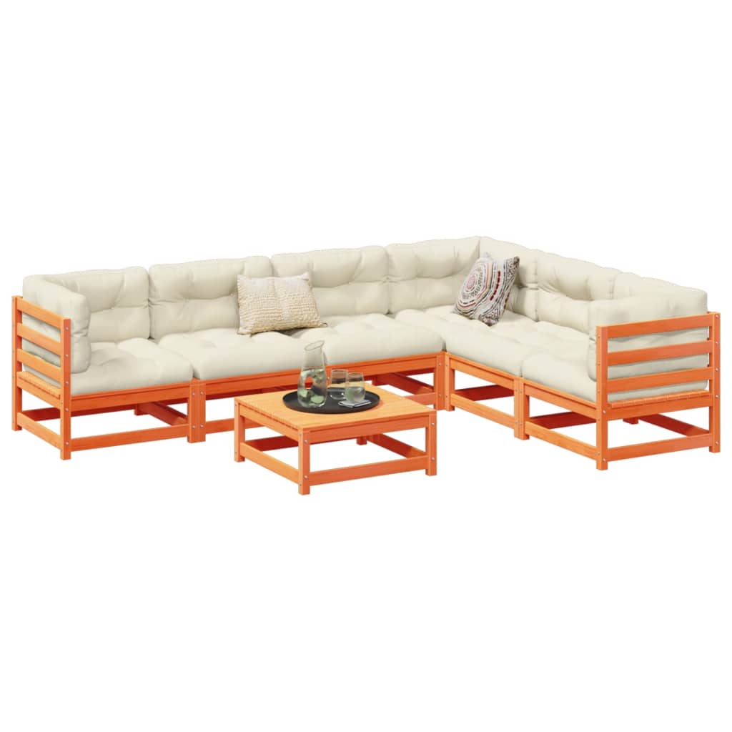 sofasæt til haven 7 dele med hynder massivt fyr gyldenbrun