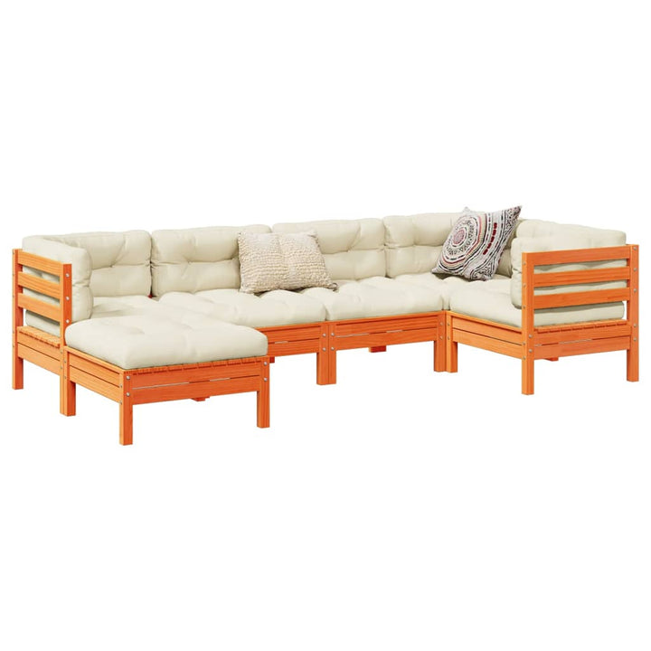 sofasæt til haven 6 dele med hynder massivt fyr gyldenbrun