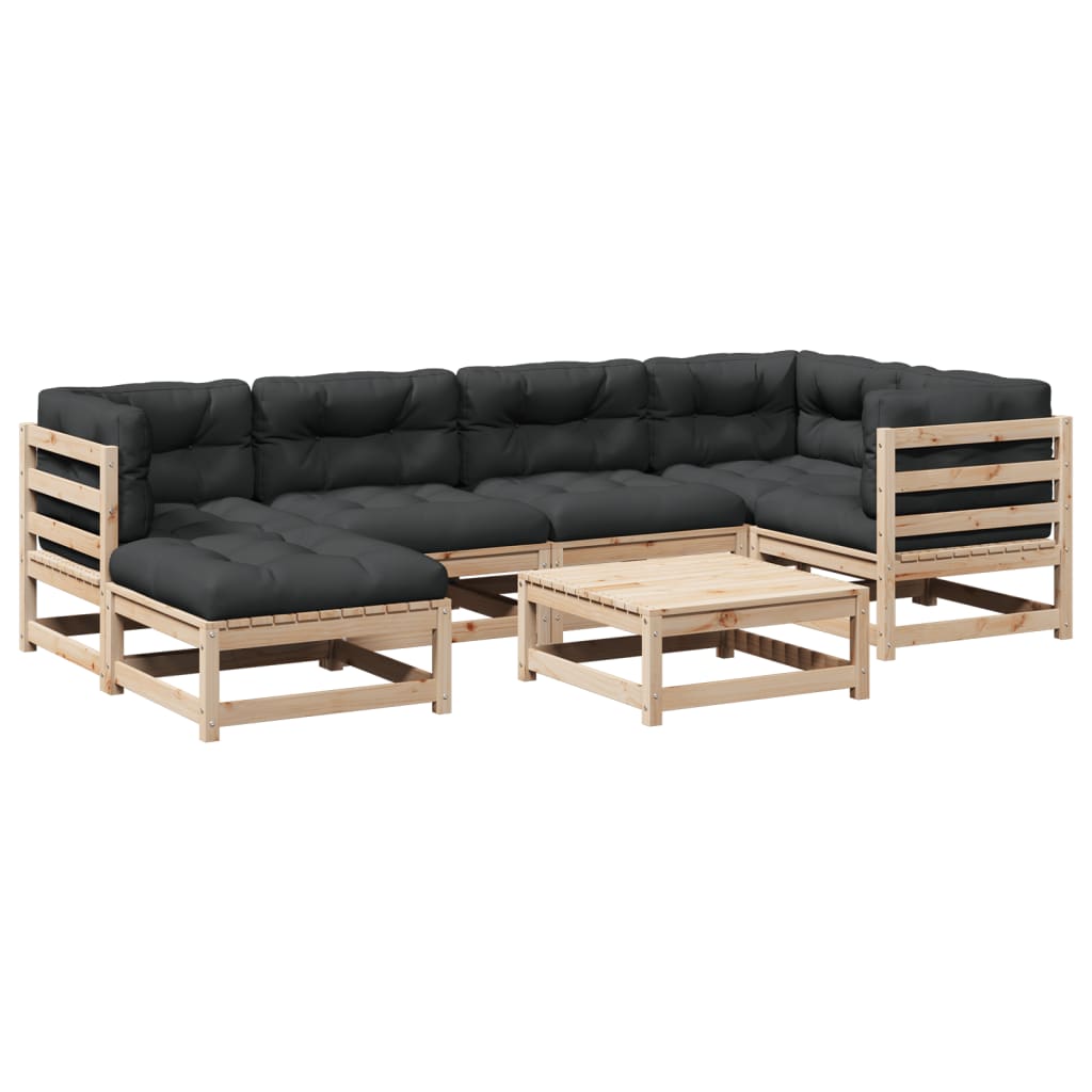 sofasæt til haven 7 dele med hynder massivt fyrretræ