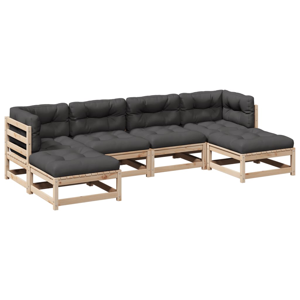 sofasæt til haven 6 dele med hynder massivt fyrretræ