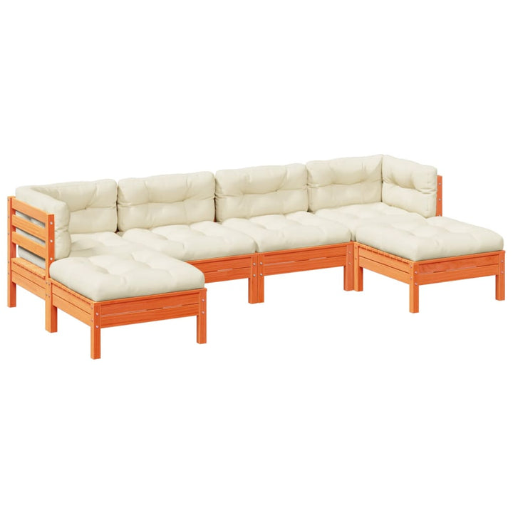 sofasæt til haven 6 dele med hynder massivt fyr gyldenbrun