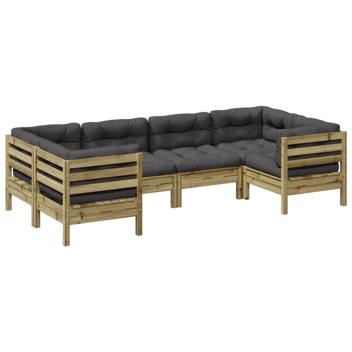 sofasæt til haven 6 dele med hynder imprægneret fyrretræ