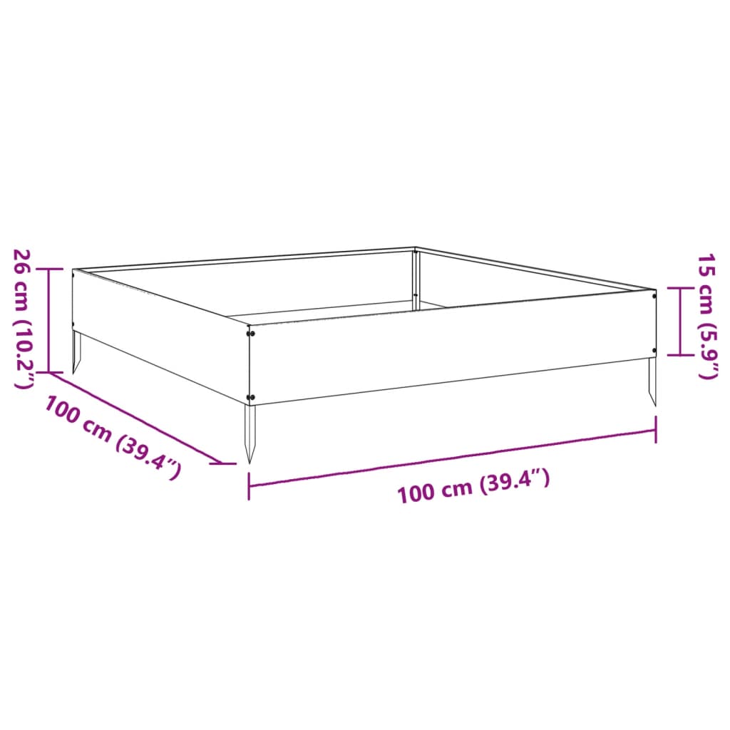 højbed 100x100x26 cm stål sort
