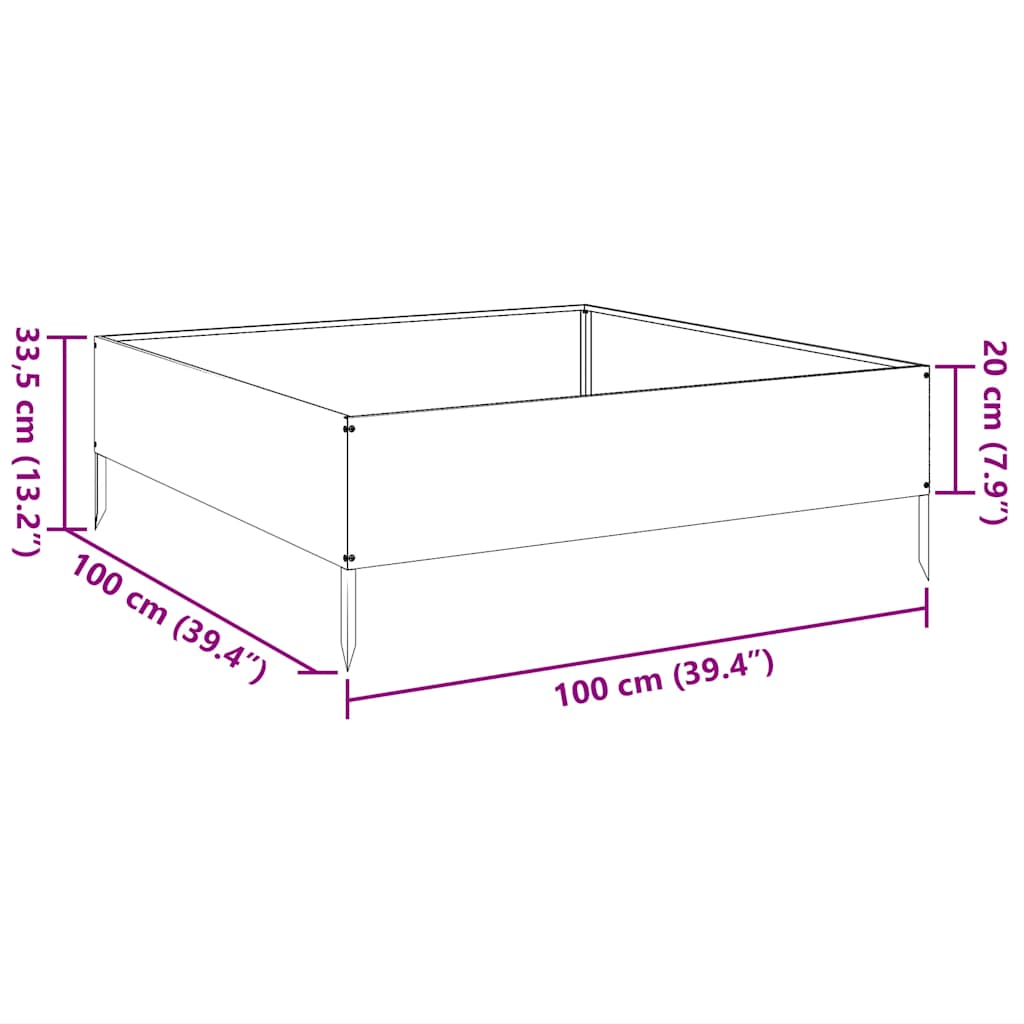 højbed 100x100x33,5 cm galvaniseret stål