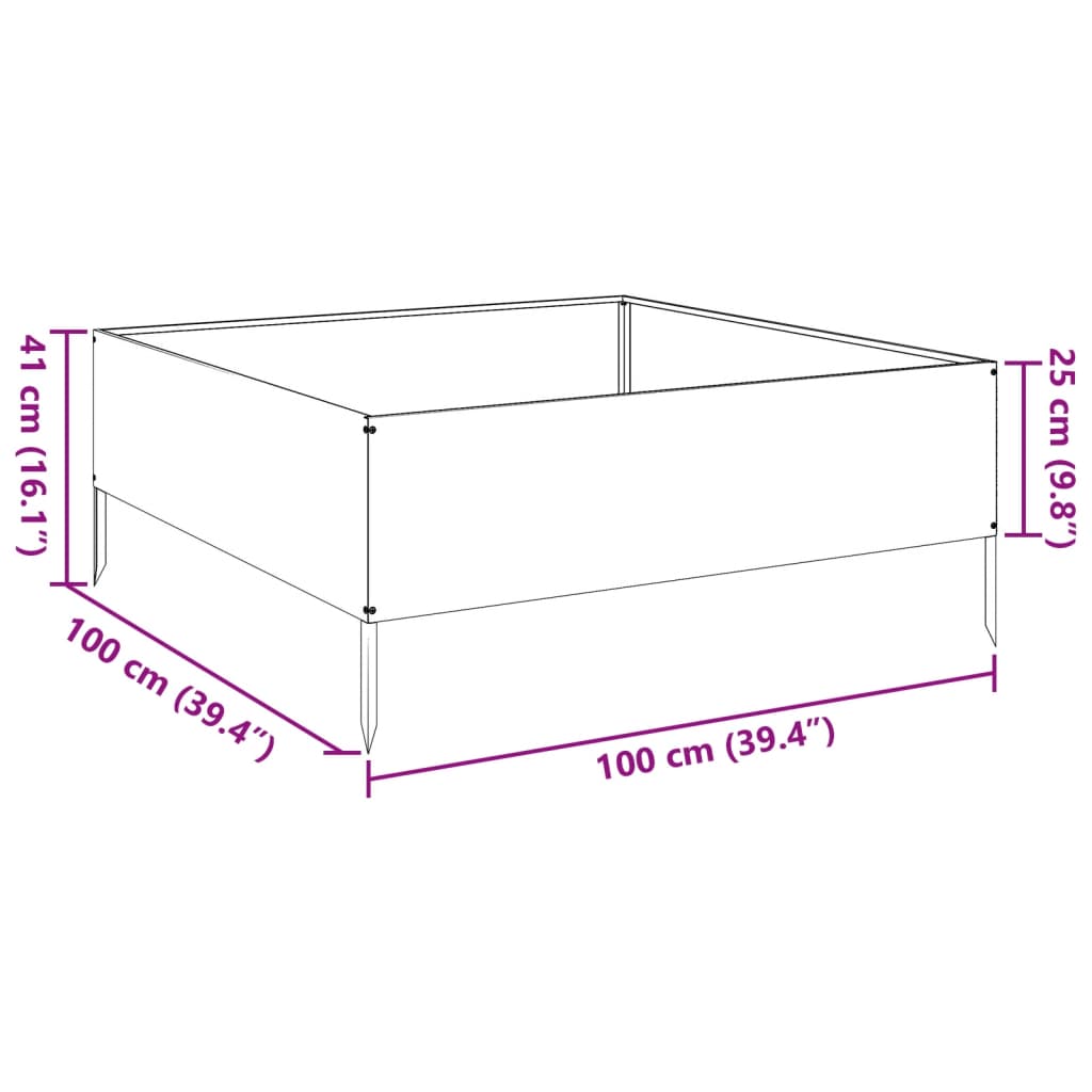 højbed 100x100x25 cm stål sort