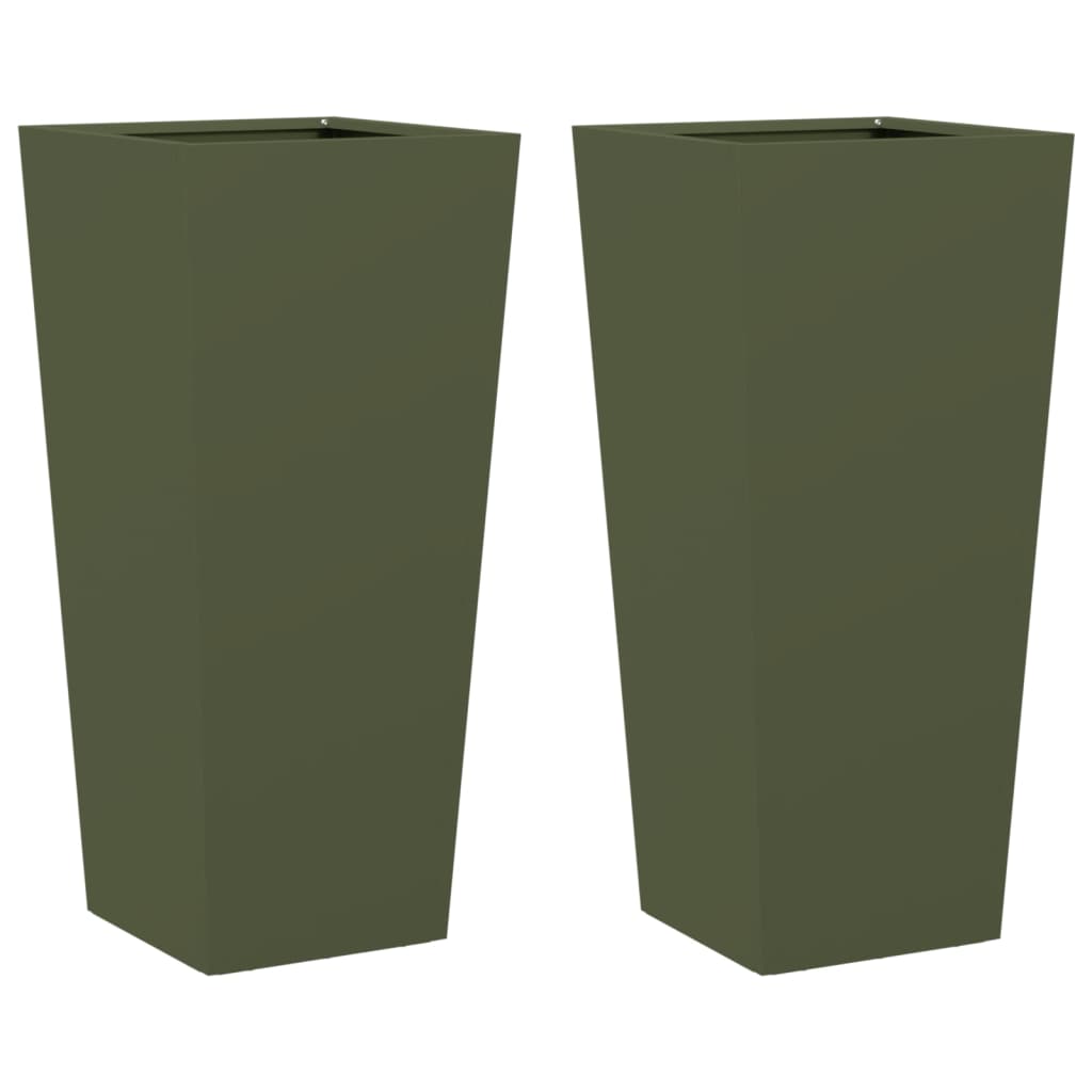 plantekrukker 2 stk. 35x35x75 cm stål olivengrøn