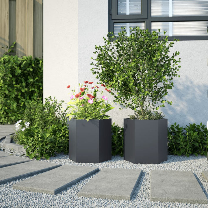 Havekrukker 2 stk 46x40x45 cm sekskantet stål antracitgrå