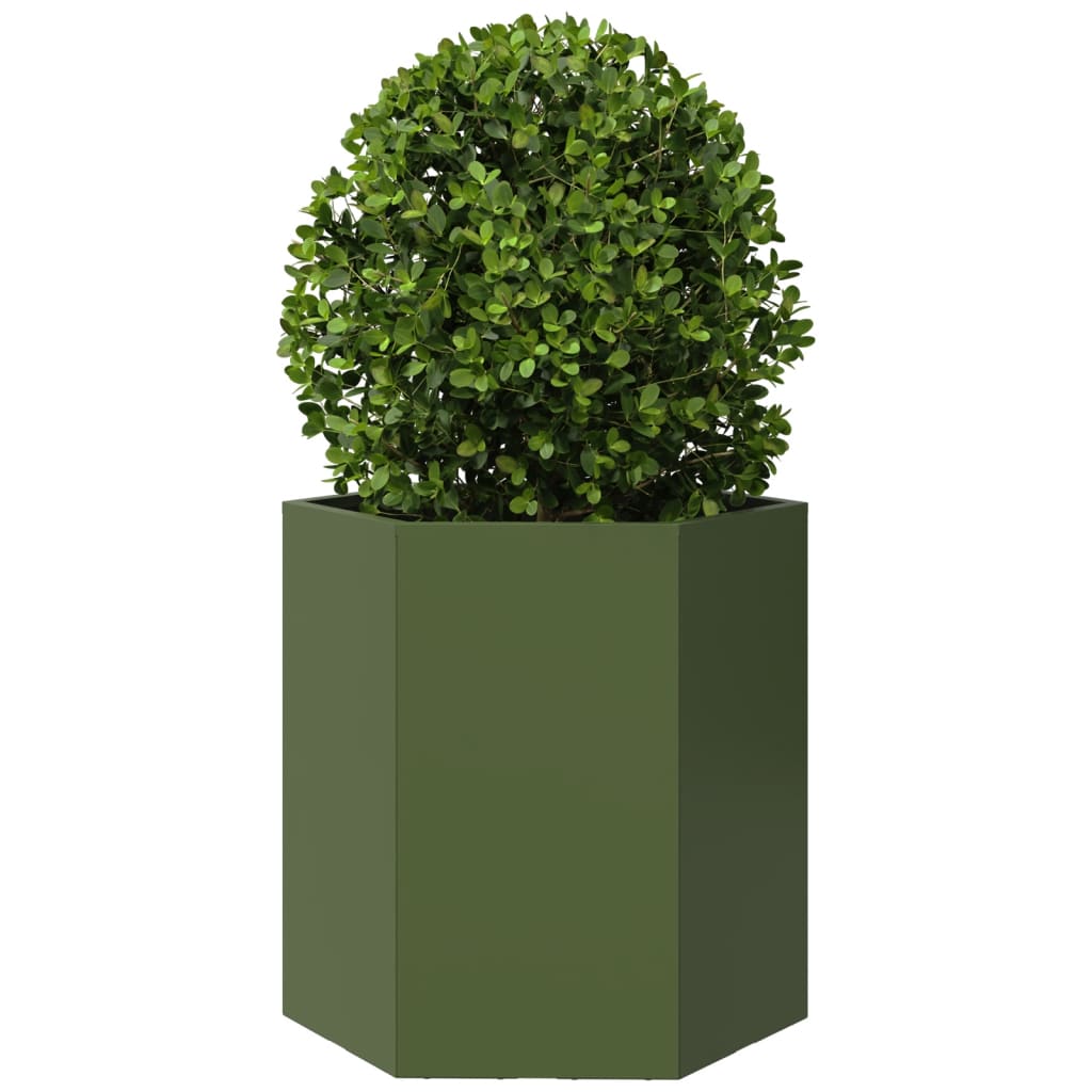 plantekasse 46x40x45 cm sekskantet stål olivengrøn