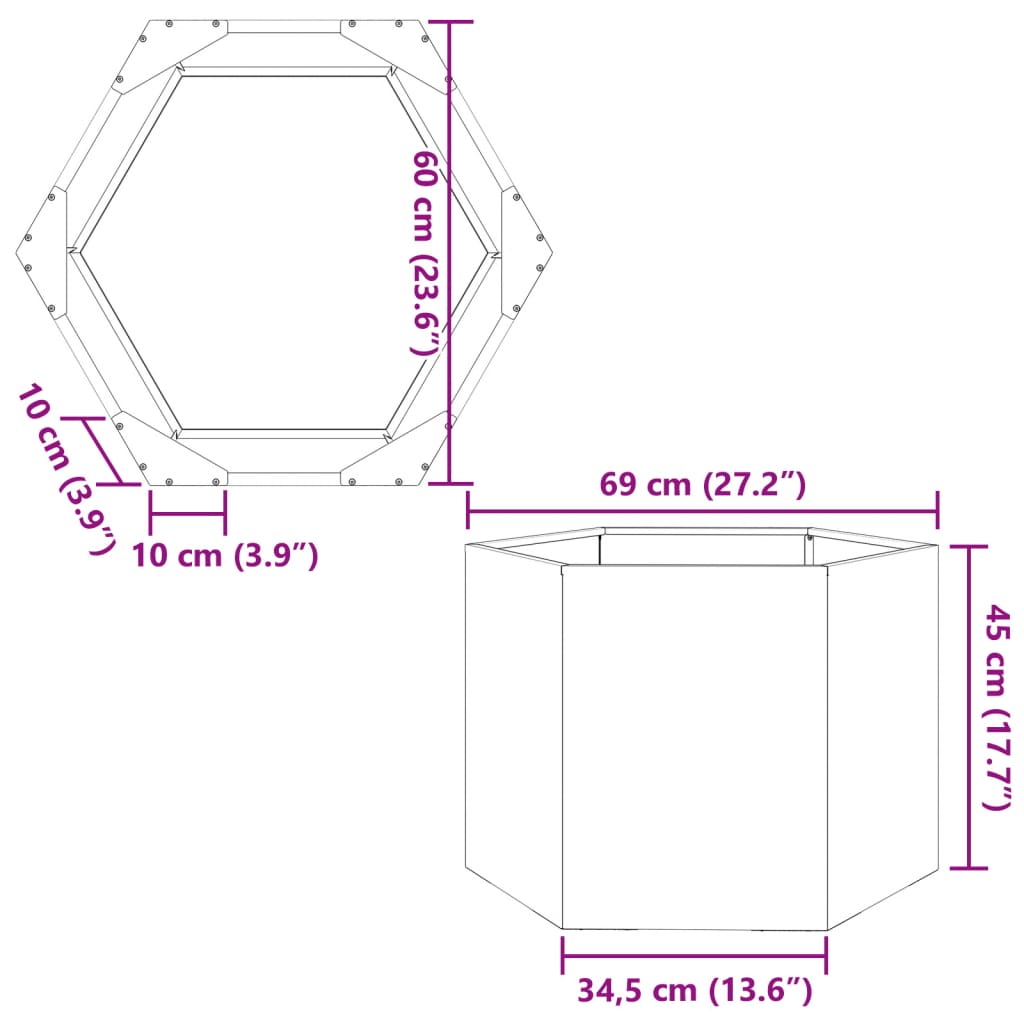 plantekasse 69x60x45 cm sekskantet stål hvid