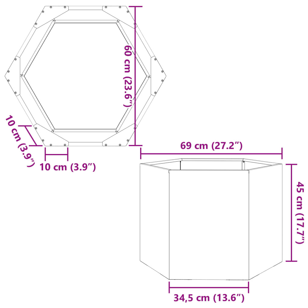 plantekasse 69x60x45 cm sekskantet stål antracitgrå
