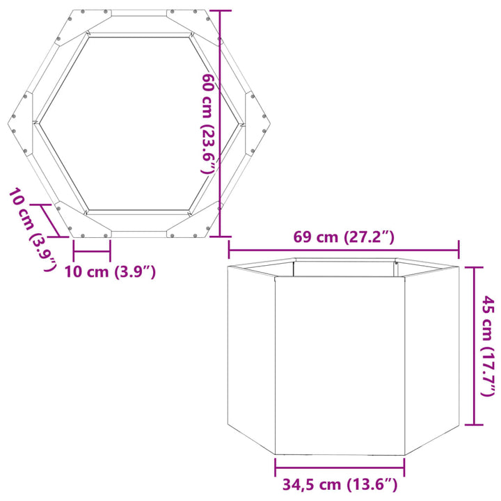 plantekasse 69x60x45 cm sekskantet stål antracitgrå