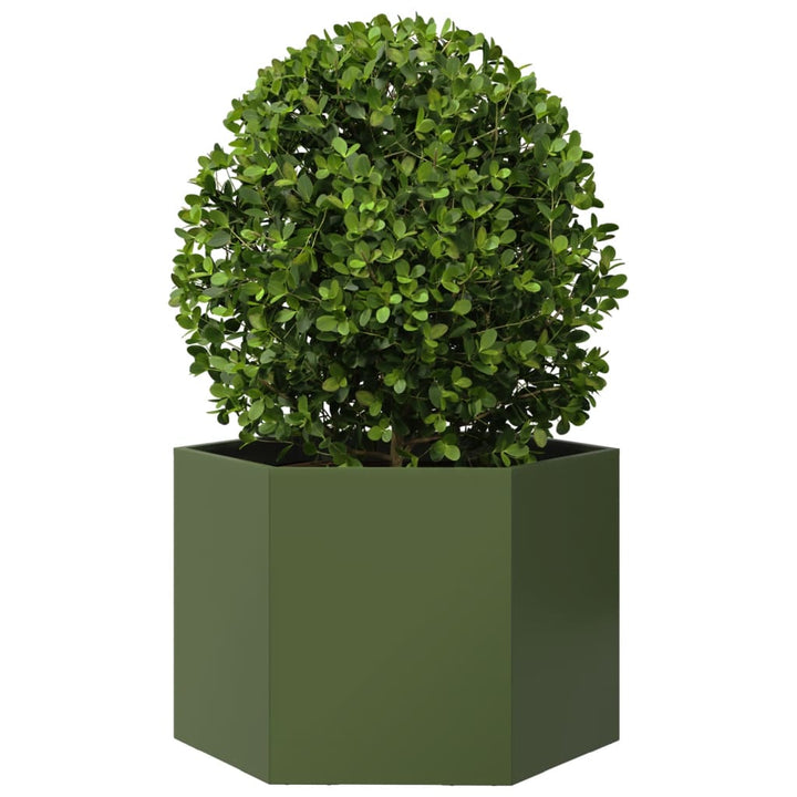 plantekasse 69x60x45 cm sekskantet stål olivengrøn