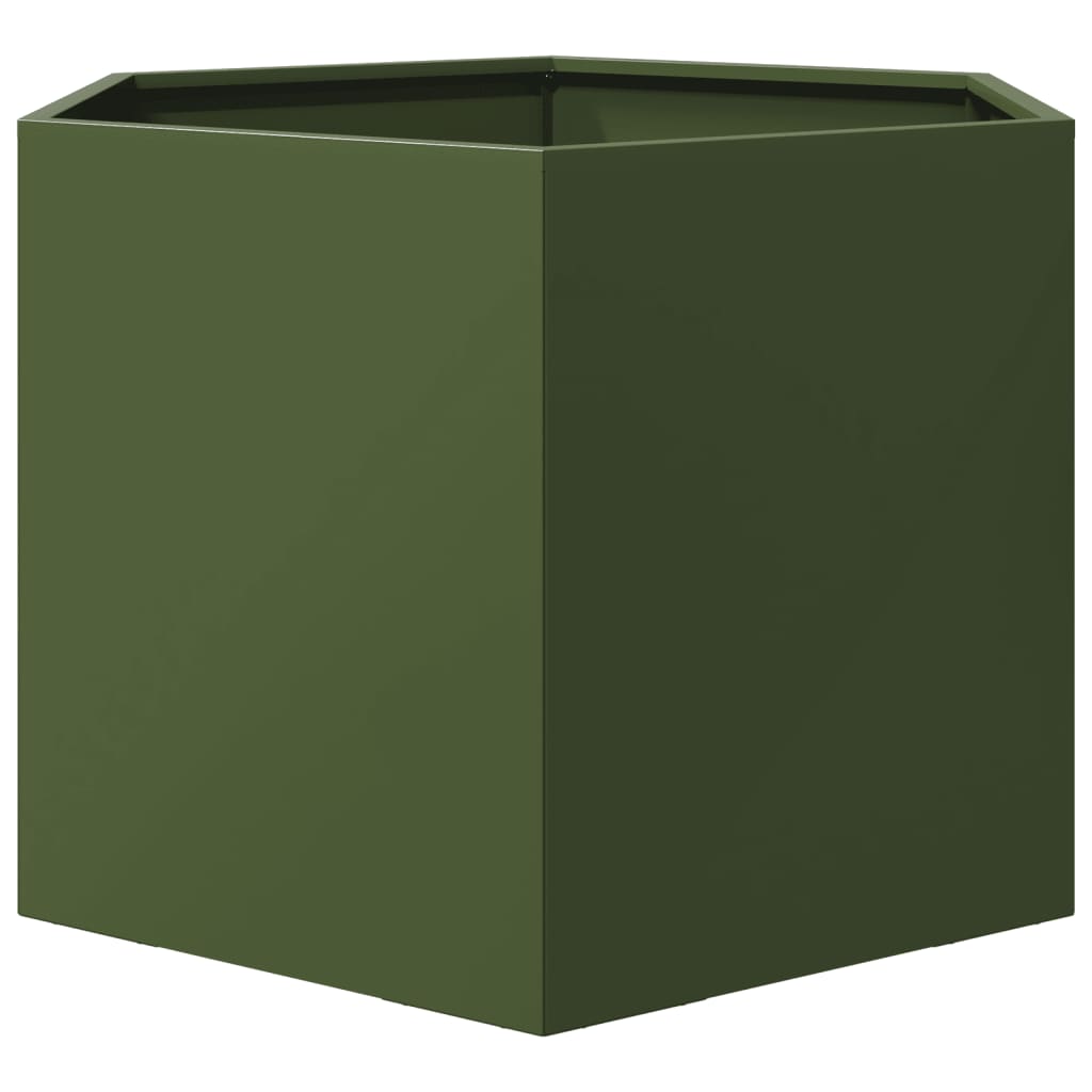 plantekasse 69x60x45 cm sekskantet stål olivengrøn