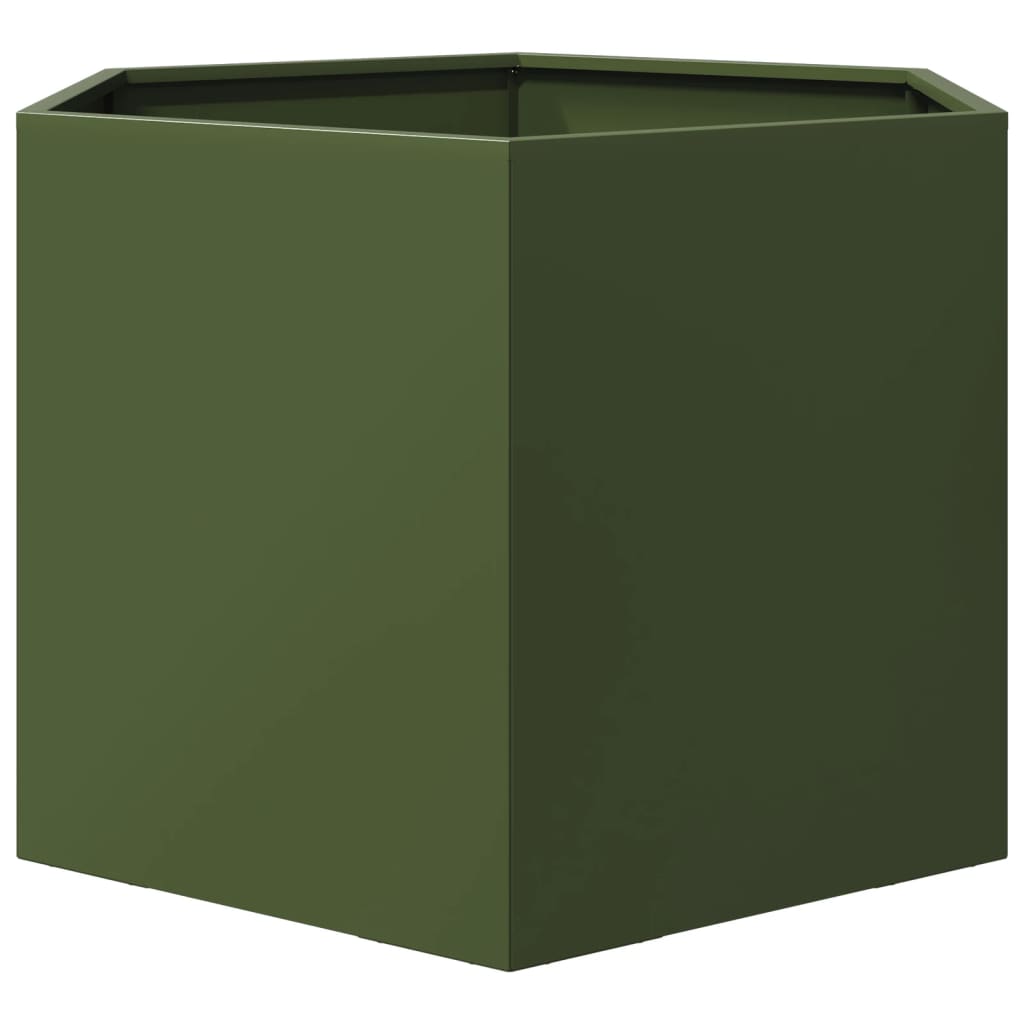 plantekasse 69x60x45 cm sekskantet stål olivengrøn
