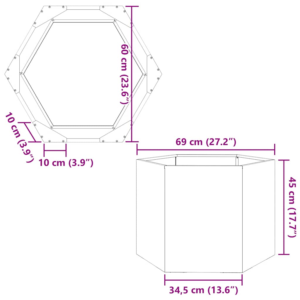 plantekrukke 69x60x45 cm sekskantet rustfrit stål