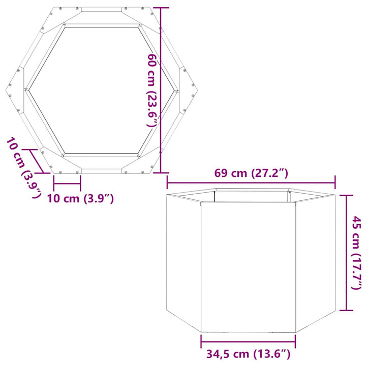 plantekrukke 69x60x45 cm sekskantet rustfrit stål