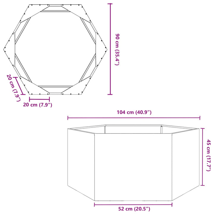plantekasse 104x90x45 cm sekskantet stål hvid