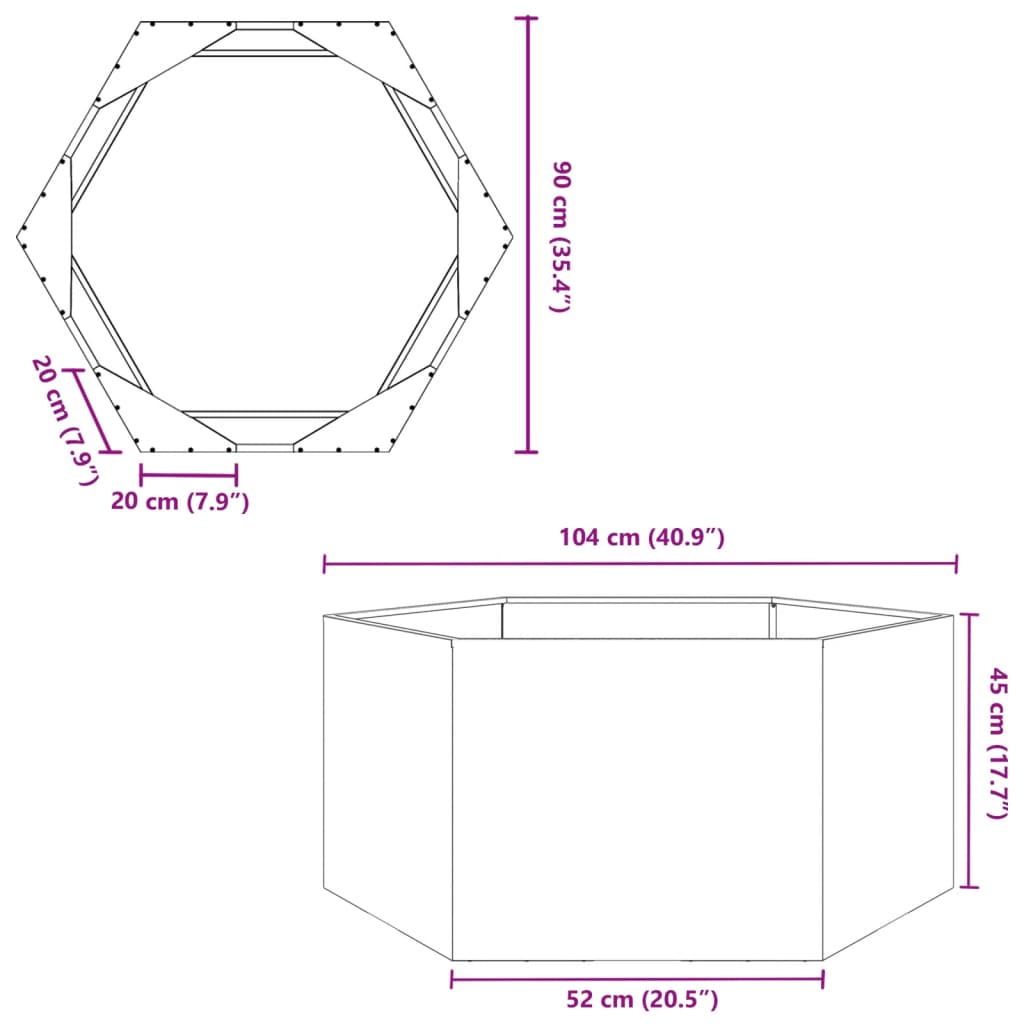 plantekasse 104x90x45 cm sekskantet stål antracitgrå