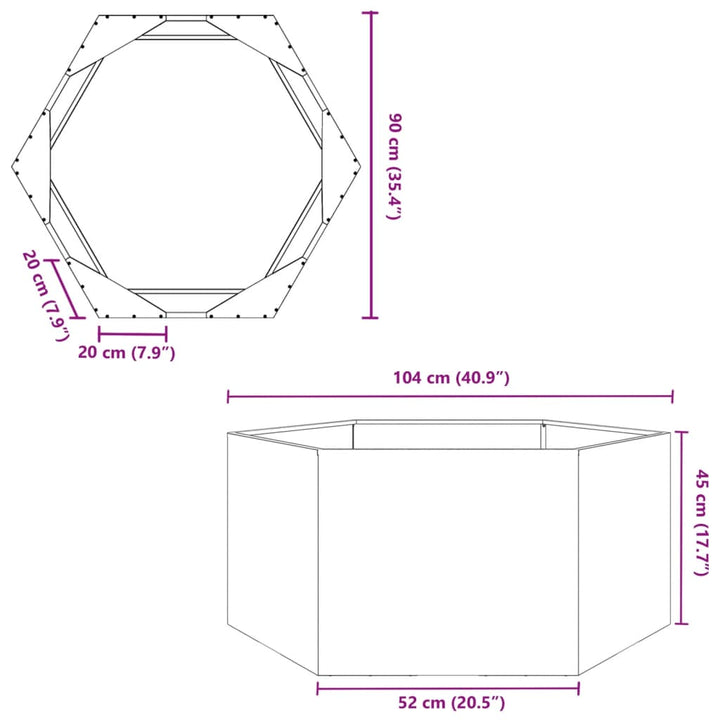 plantekasse 104x90x45 cm sekskantet stål antracitgrå