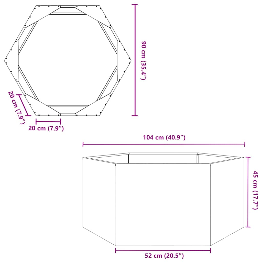 plantekrukke 104x90x45 cm sekskantet rustfrit stål