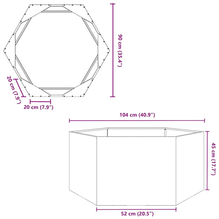 plantekrukke 104x90x45 cm sekskantet rustfrit stål