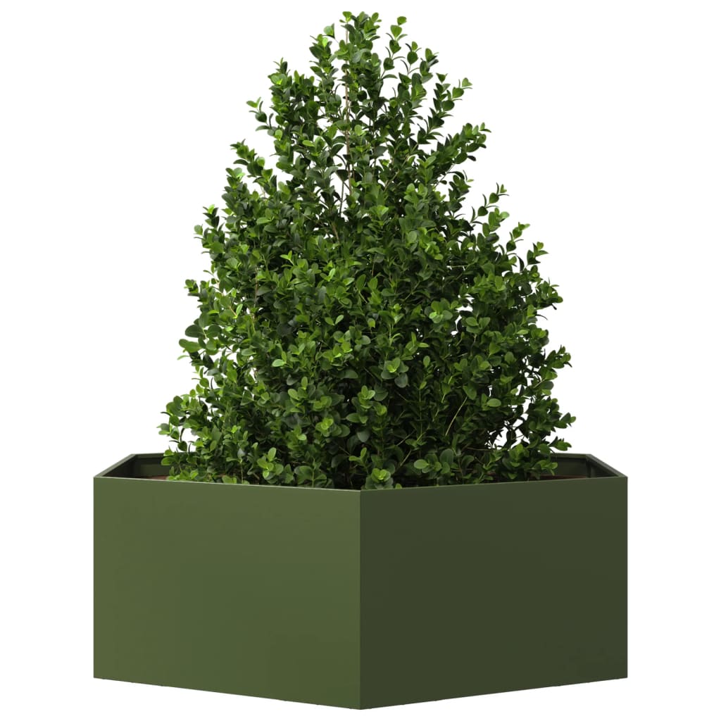 plantekasse 138x120x45 cm sekskantet stål olivengrøn