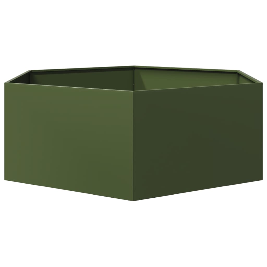 plantekasse 138x120x45 cm sekskantet stål olivengrøn
