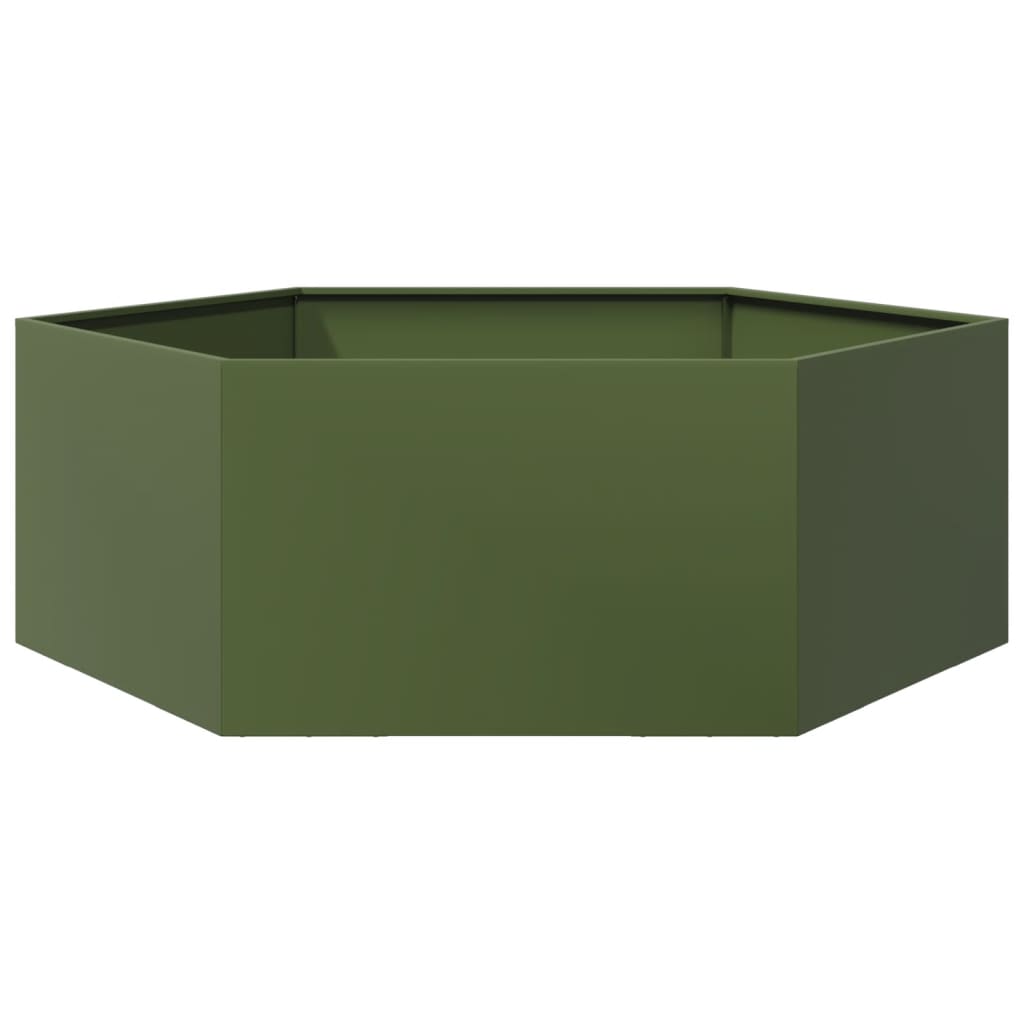 plantekasse 138x120x45 cm sekskantet stål olivengrøn